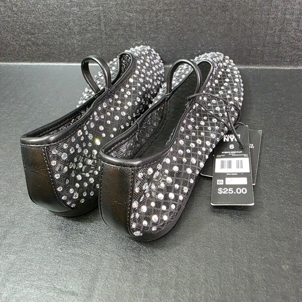 Madden NYC W MNYC‎ Mesh Flat Black Rhinestone Mary Jane Shoes Size 6 NEW